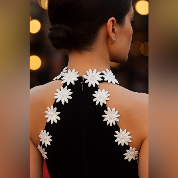 Naeem Khan NK32 Black Crepe Halter Gown with White Daisy Appliqué, Size 4 - Picture 16 of 16